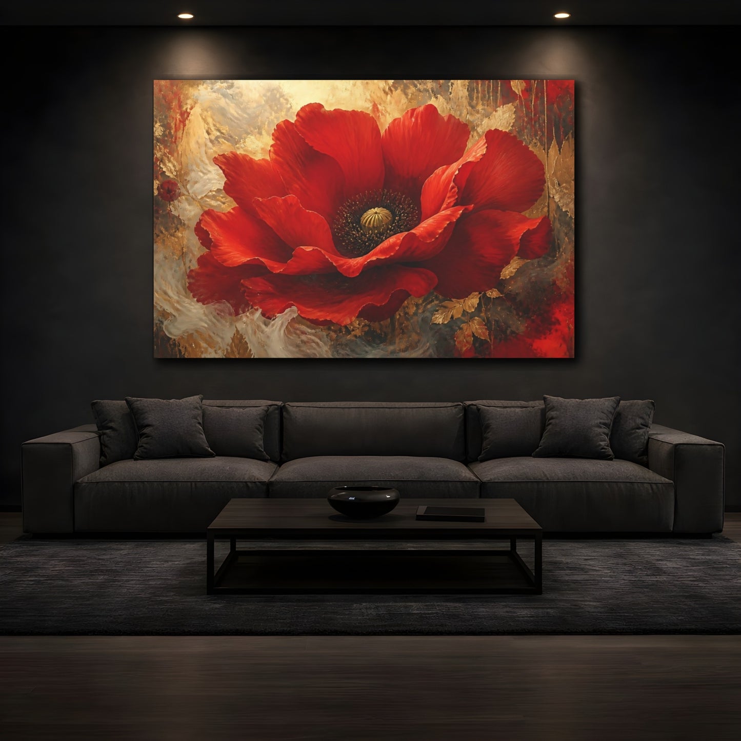 Mockup 3. Monumental Scarlet Poppy shown as canvas print