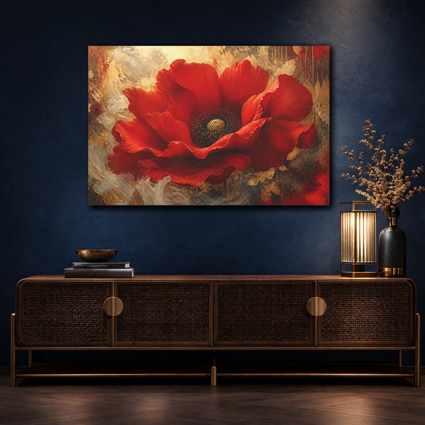 Mockup 4. Monumental Scarlet Poppy shown as canvas print