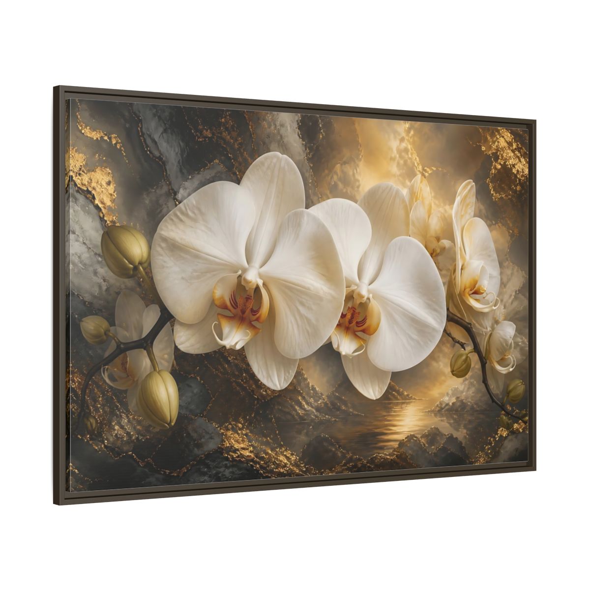 Side Mockup 8. Monumental White Orchid shown as framed canvas print