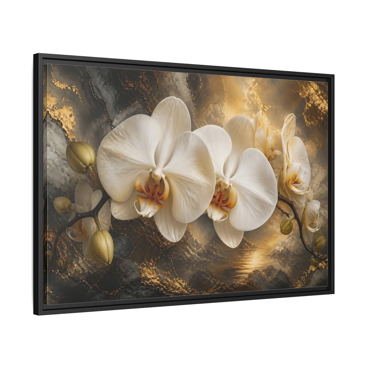 Side Mockup 13. Monumental White Orchid shown as framed canvas print