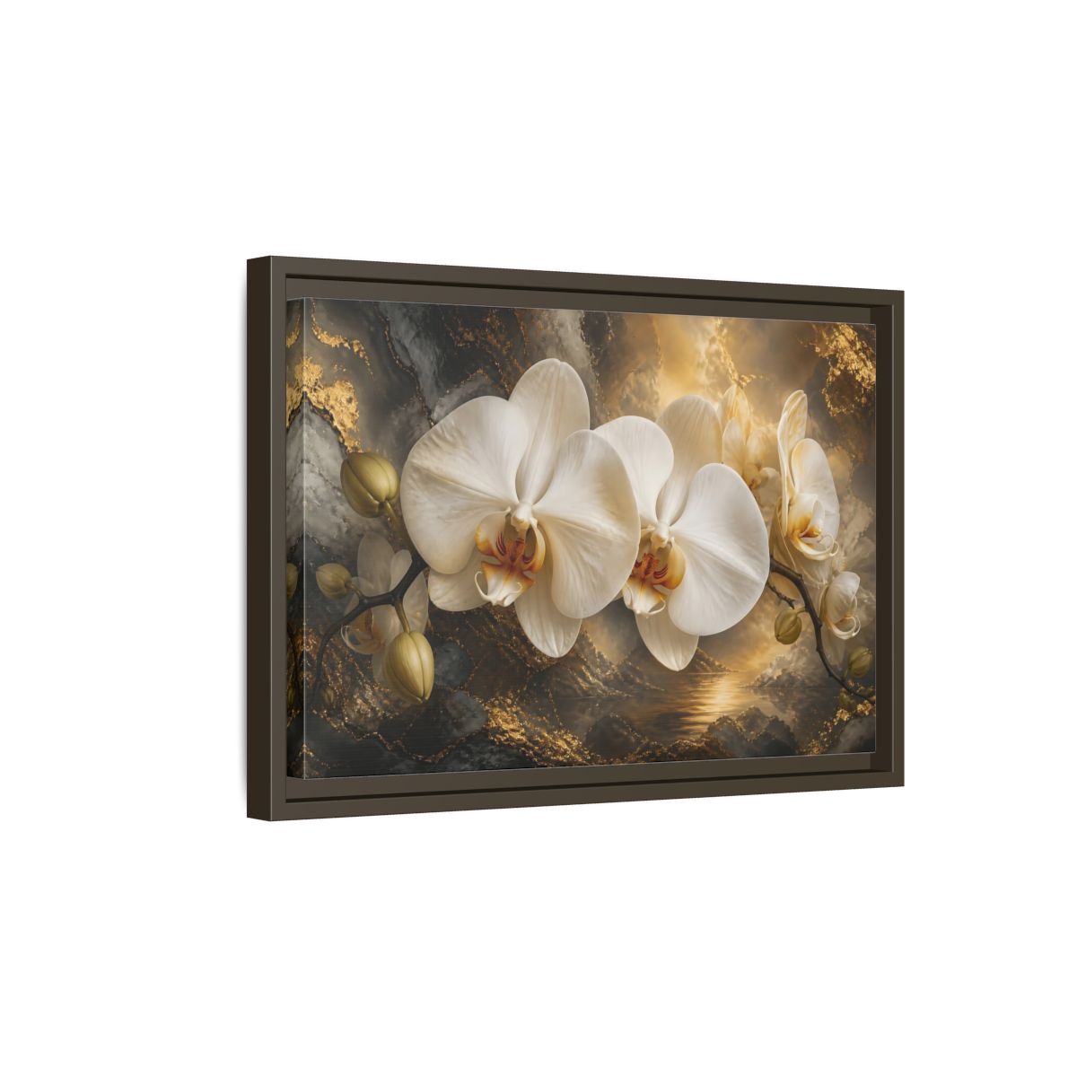 Side Mockup 5. Monumental White Orchid shown as framed canvas print