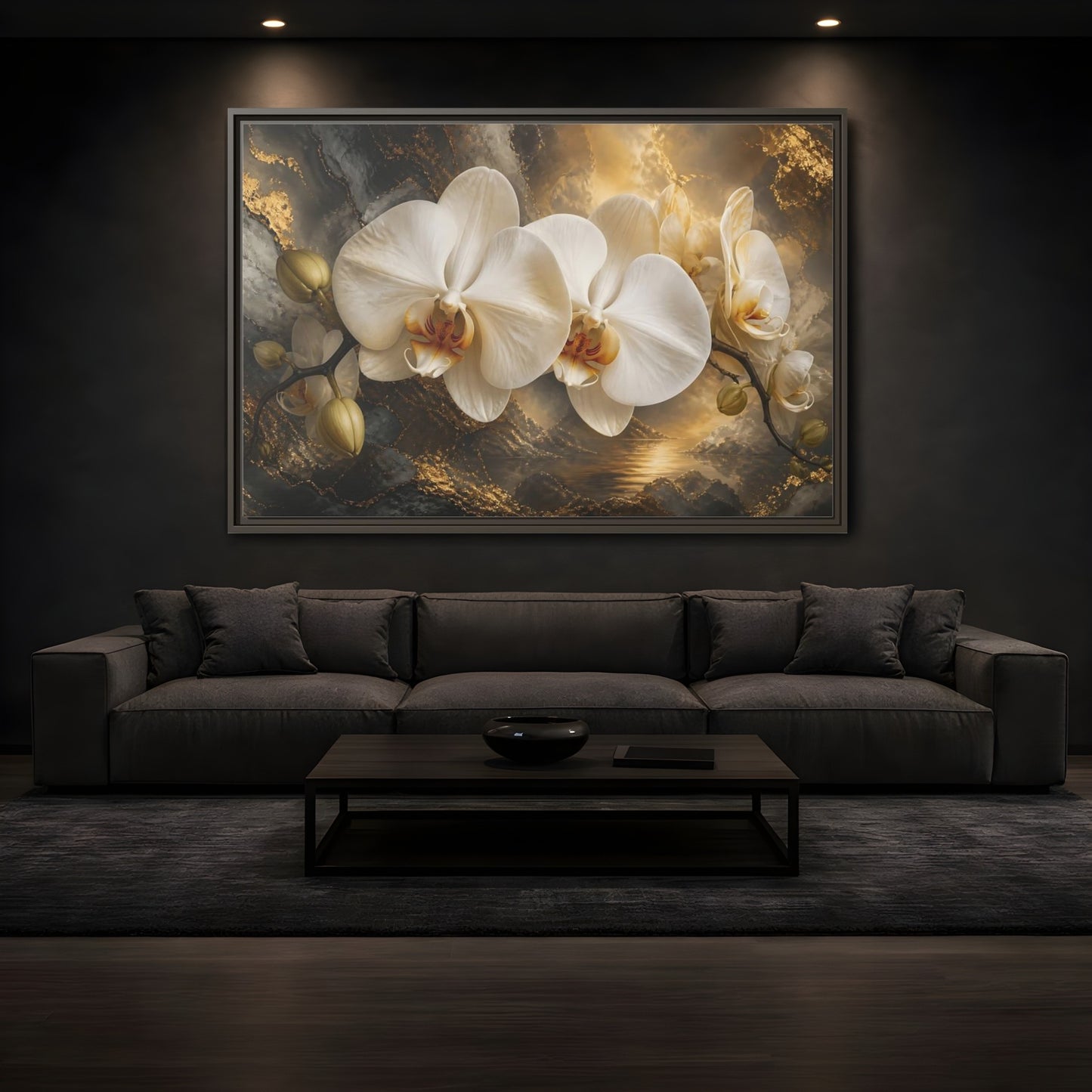 Mockup 3. Monumental White Orchid shown as framed canvas print