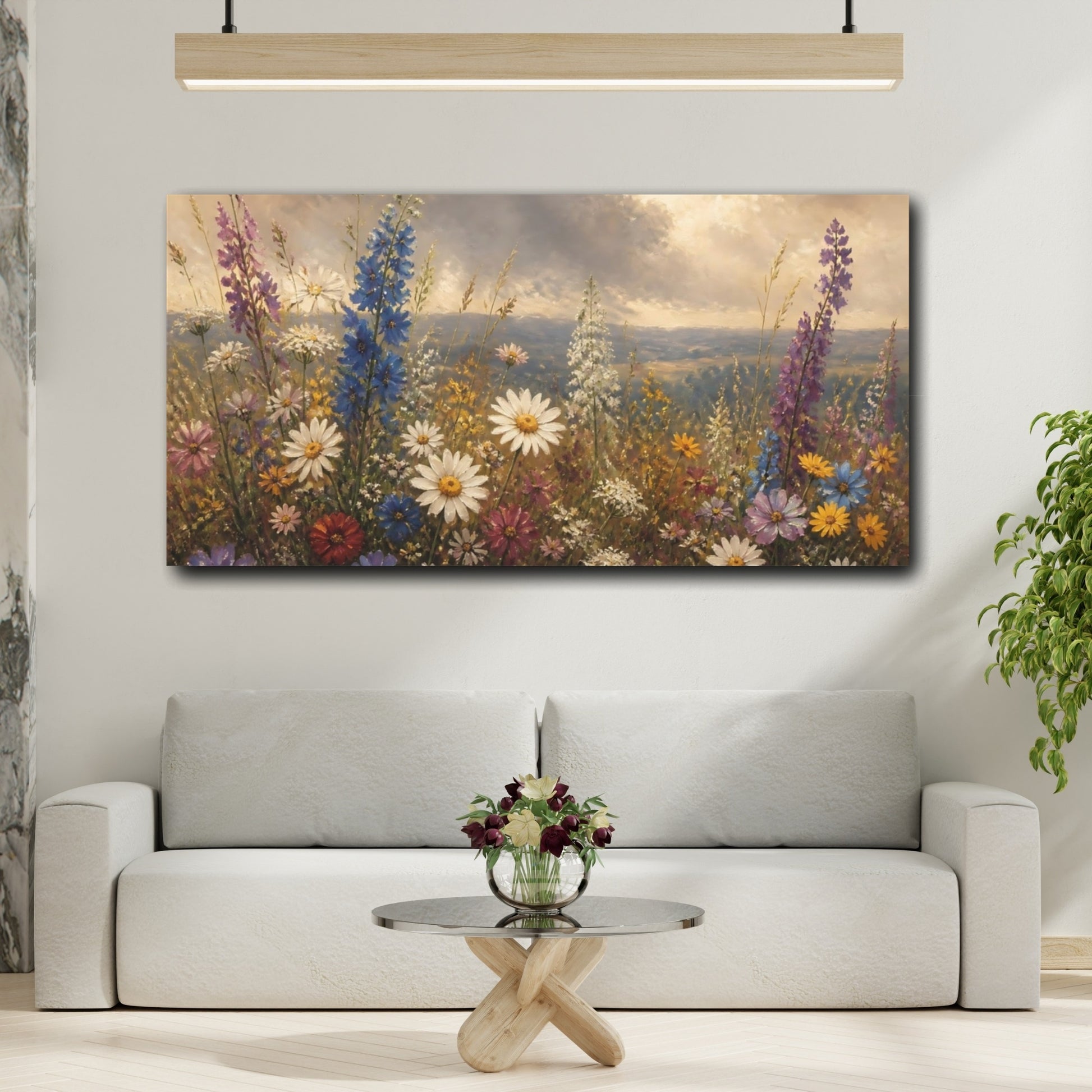 Mockup 2. Moody Wildflower Meadow shown as canvas print