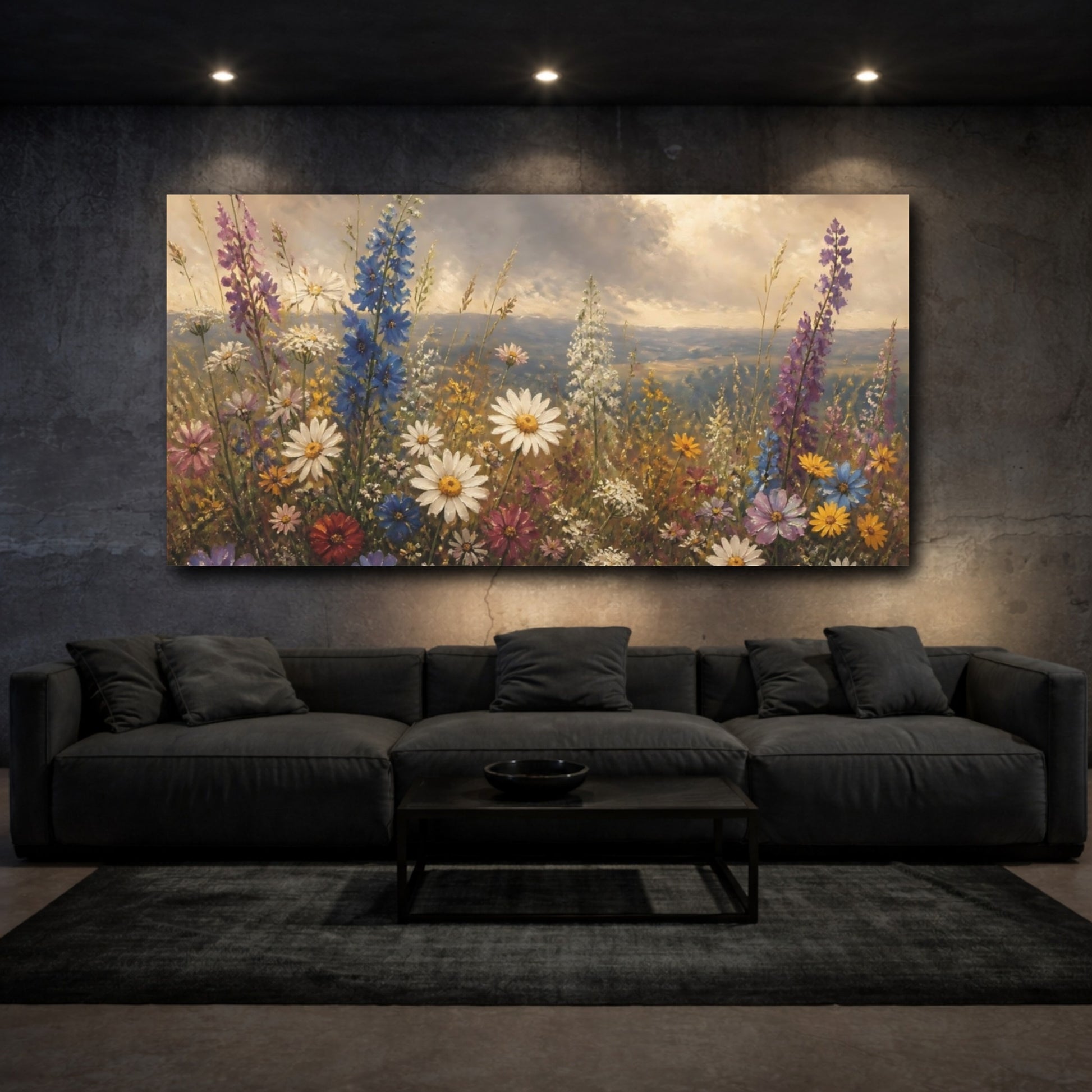 Mockup 3. Moody Wildflower Meadow shown as canvas print