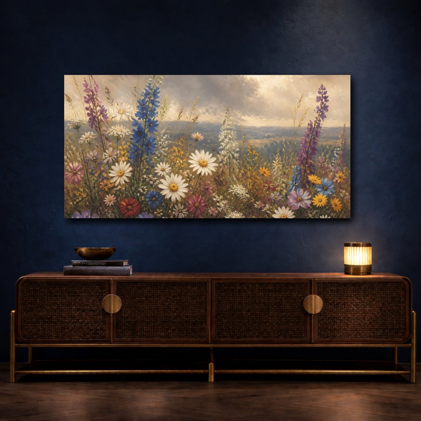 Mockup 4. Moody Wildflower Meadow shown as canvas print