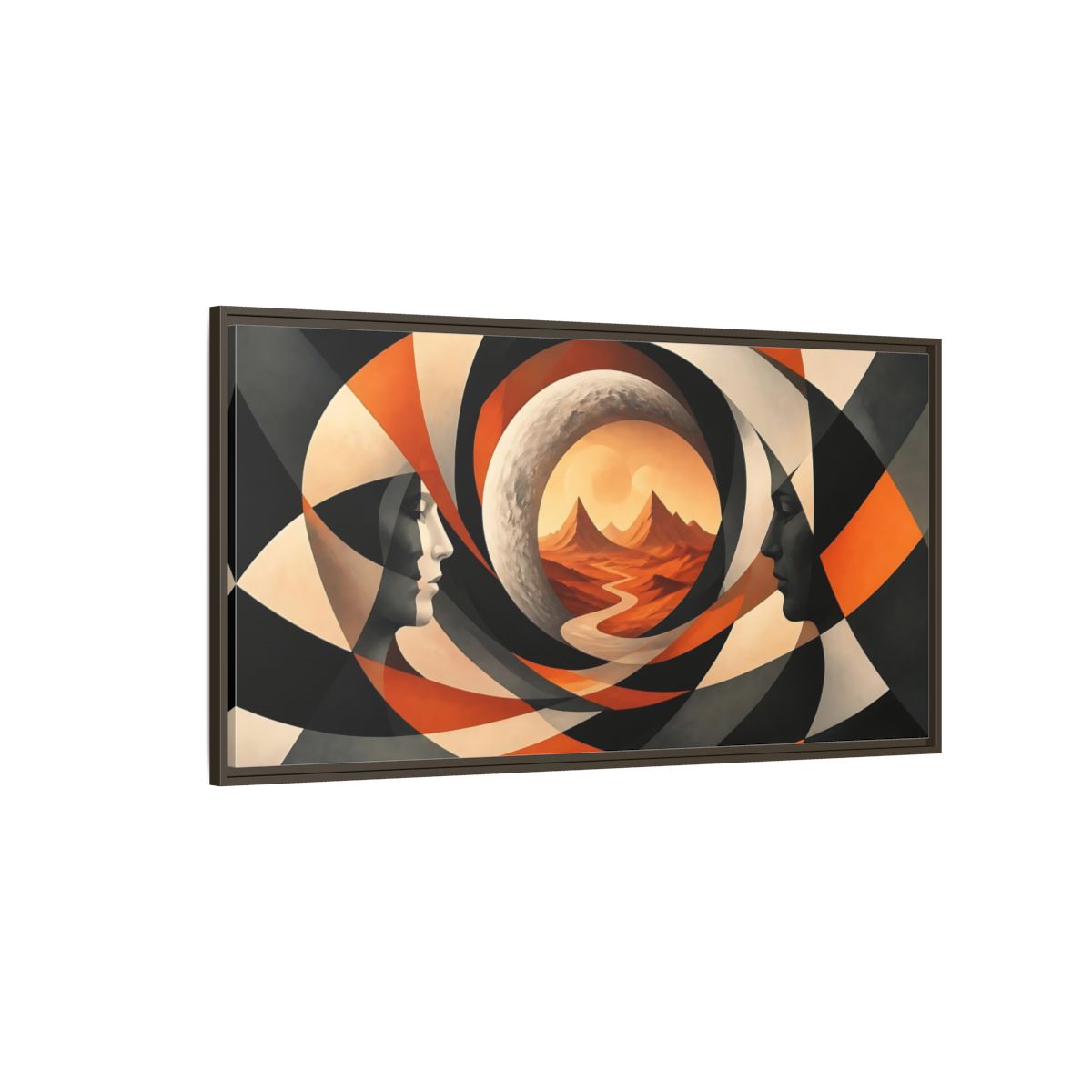 Side Mockup 4. Moon Illusion Faces shown as framed canvas print