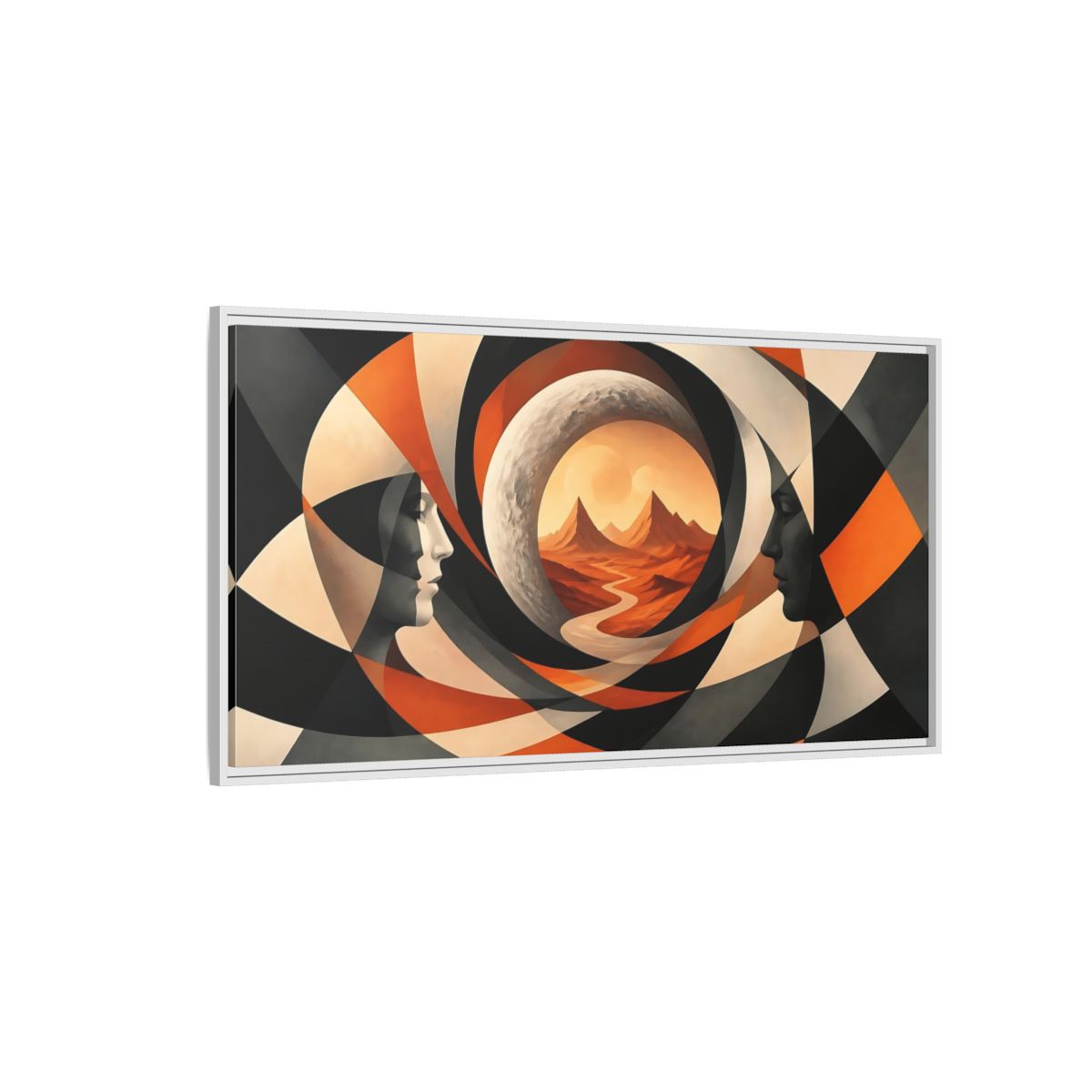 Side Mockup 3. Moon Illusion Faces shown as framed canvas print
