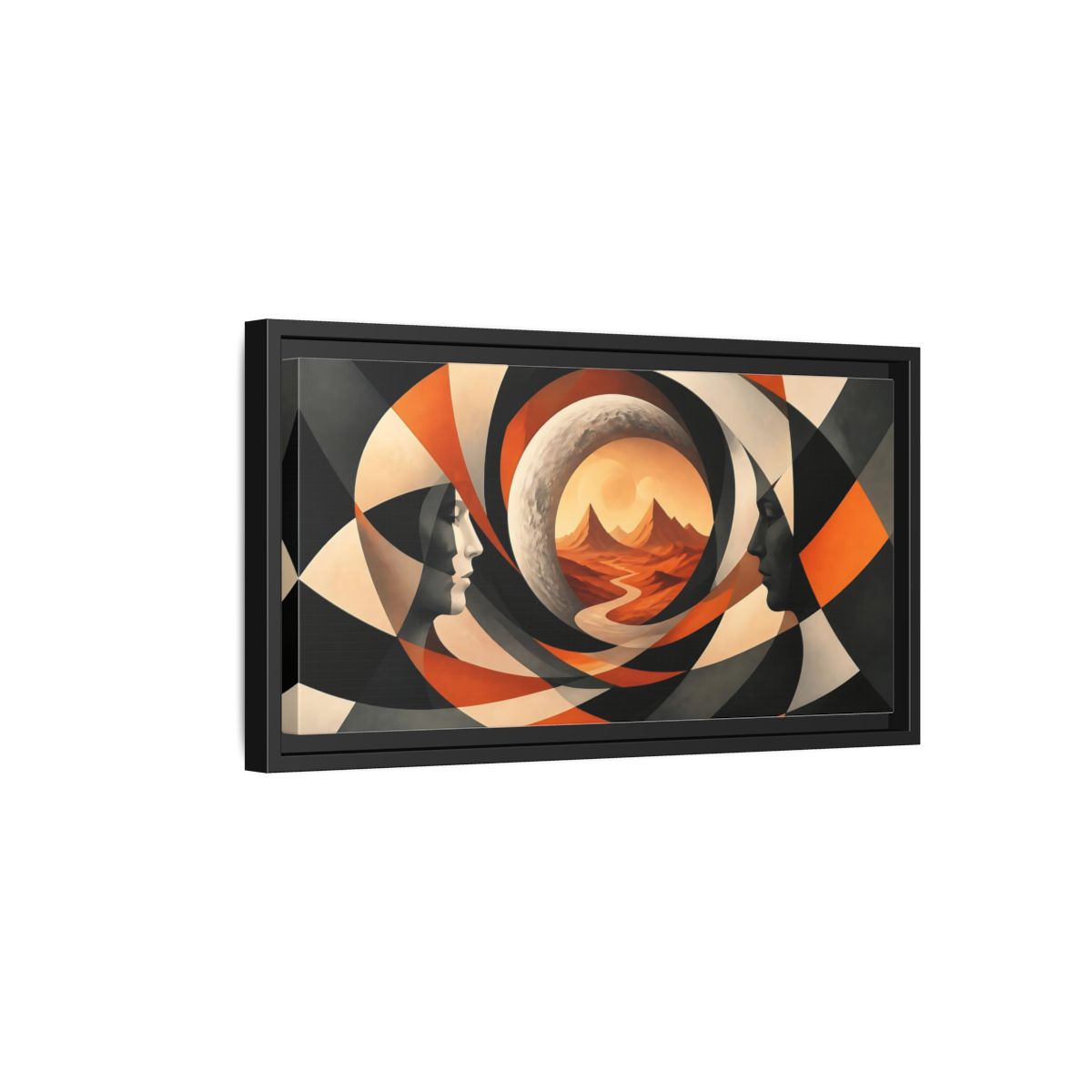 Side Mockup 8. Moon Illusion Faces shown as framed canvas print