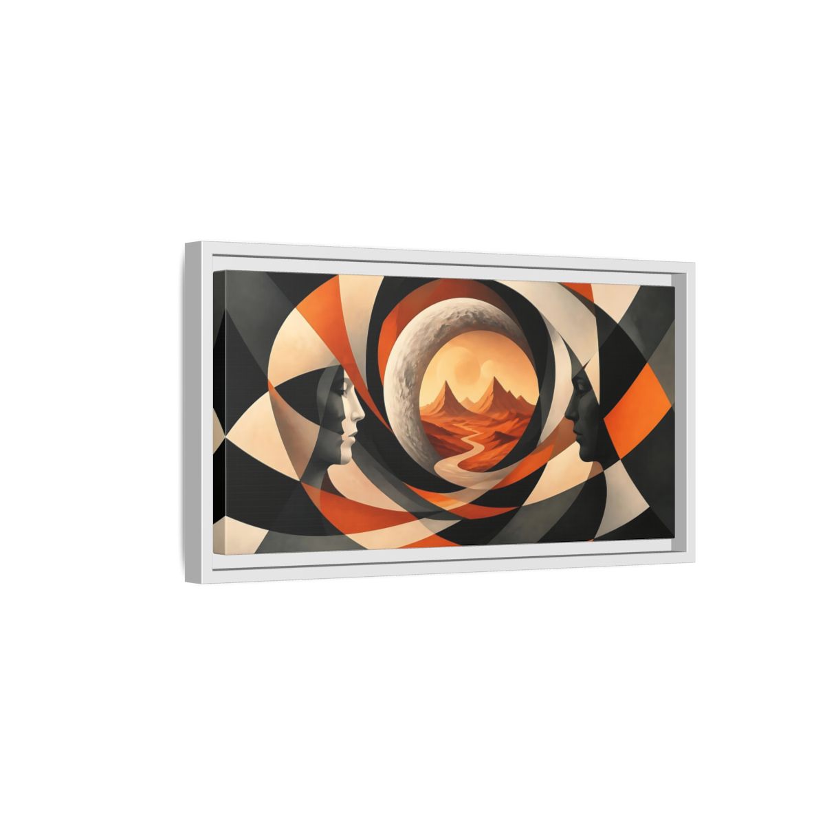 Side Mockup 6. Moon Illusion Faces shown as framed canvas print