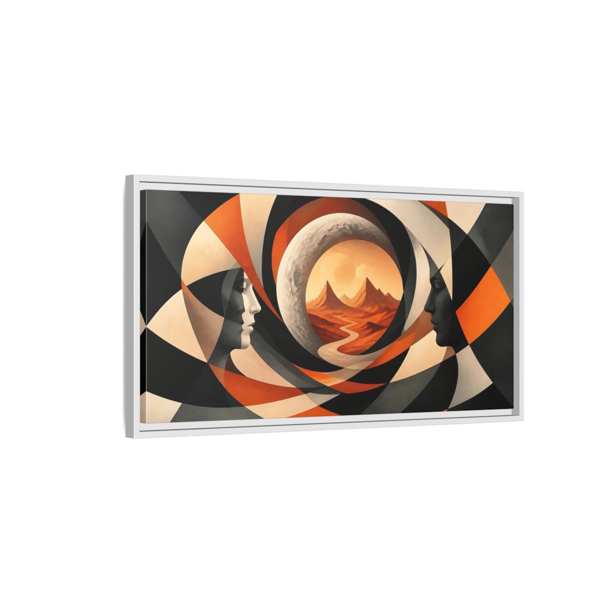 Side Mockup 1. Moon Illusion Faces shown as framed canvas print