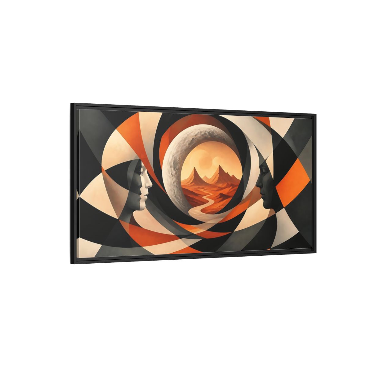 Side Mockup 5. Moon Illusion Faces shown as framed canvas print