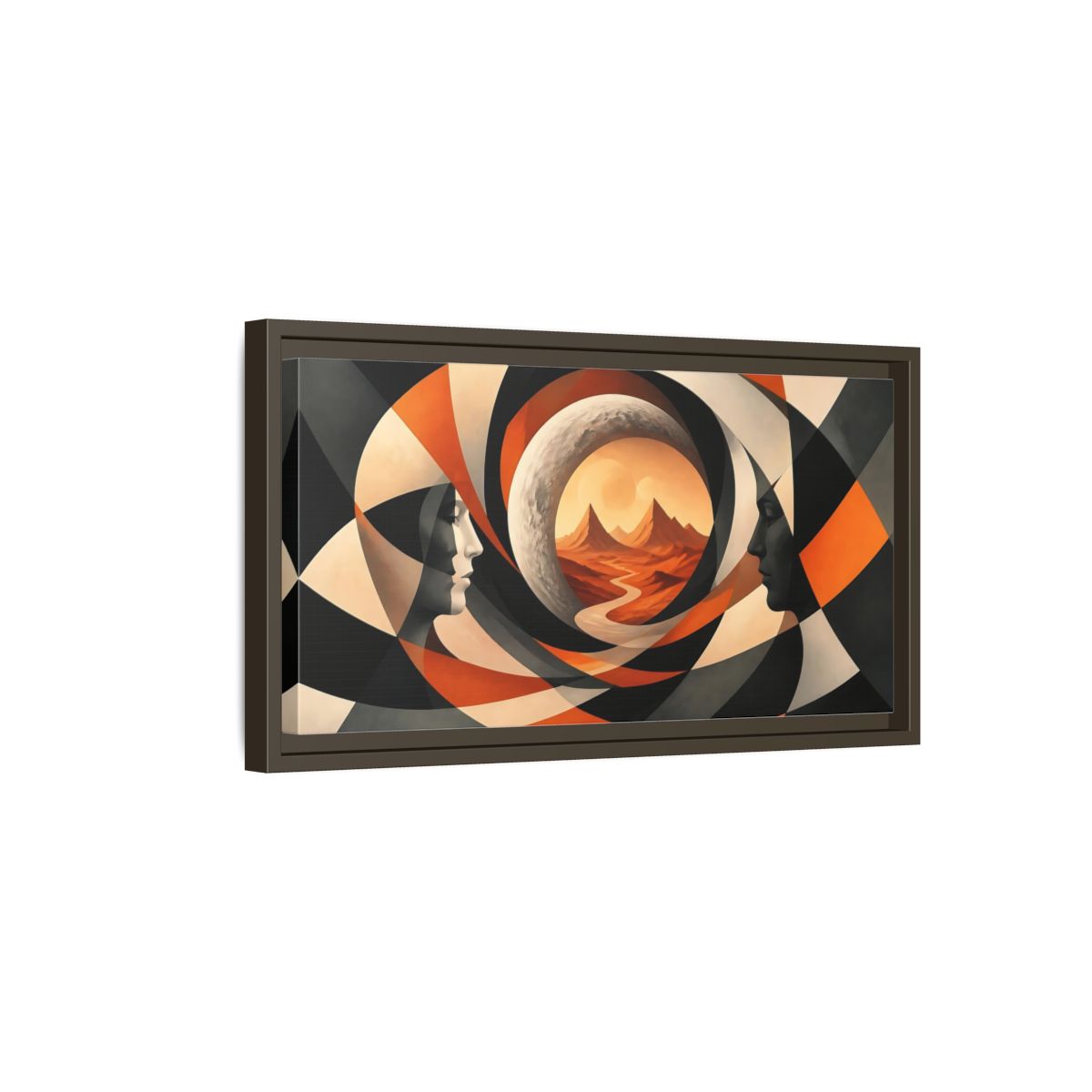 Side Mockup 7. Moon Illusion Faces shown as framed canvas print