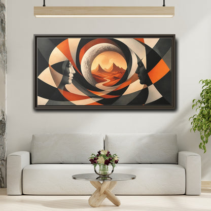 Mockup 2. Moon Illusion Faces shown as framed canvas print