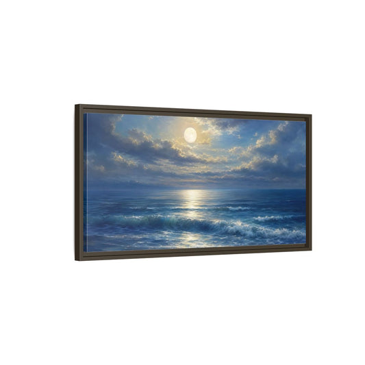 Main Mockup. Moonlight Over Calm Sea shown as framed canvas print