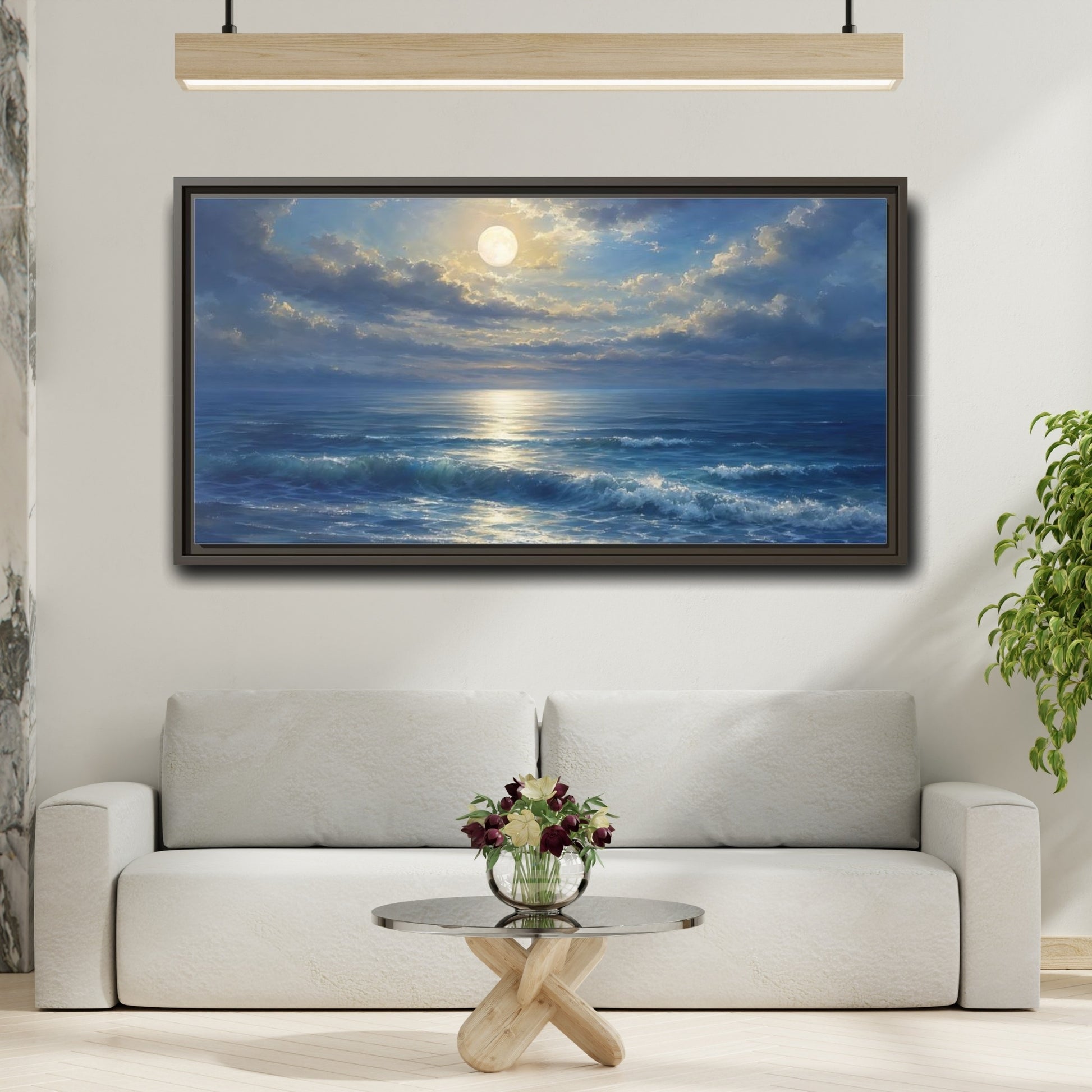 Mockup 2. Moonlight Over Calm Sea shown as framed canvas print