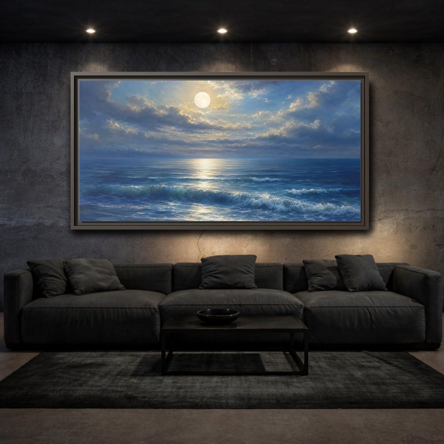 Mockup 3. Moonlight Over Calm Sea shown as framed canvas print