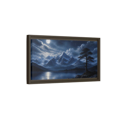 Side Mockup 7. Moonlit Alpine Lake shown as framed canvas print