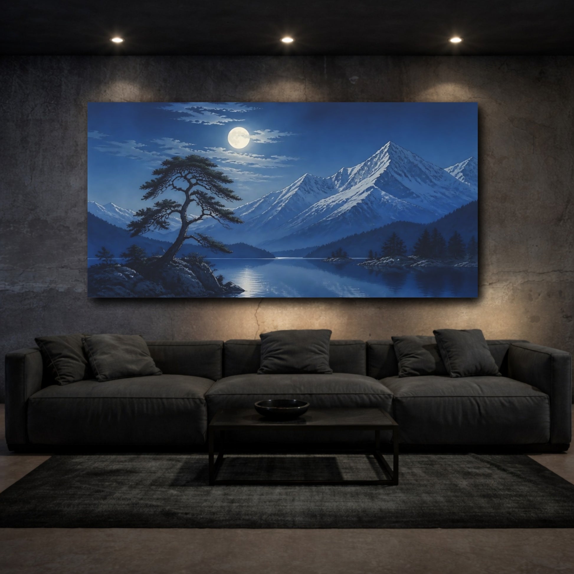 Mockup 3. Moonlit Alpine Pine shown as canvas print