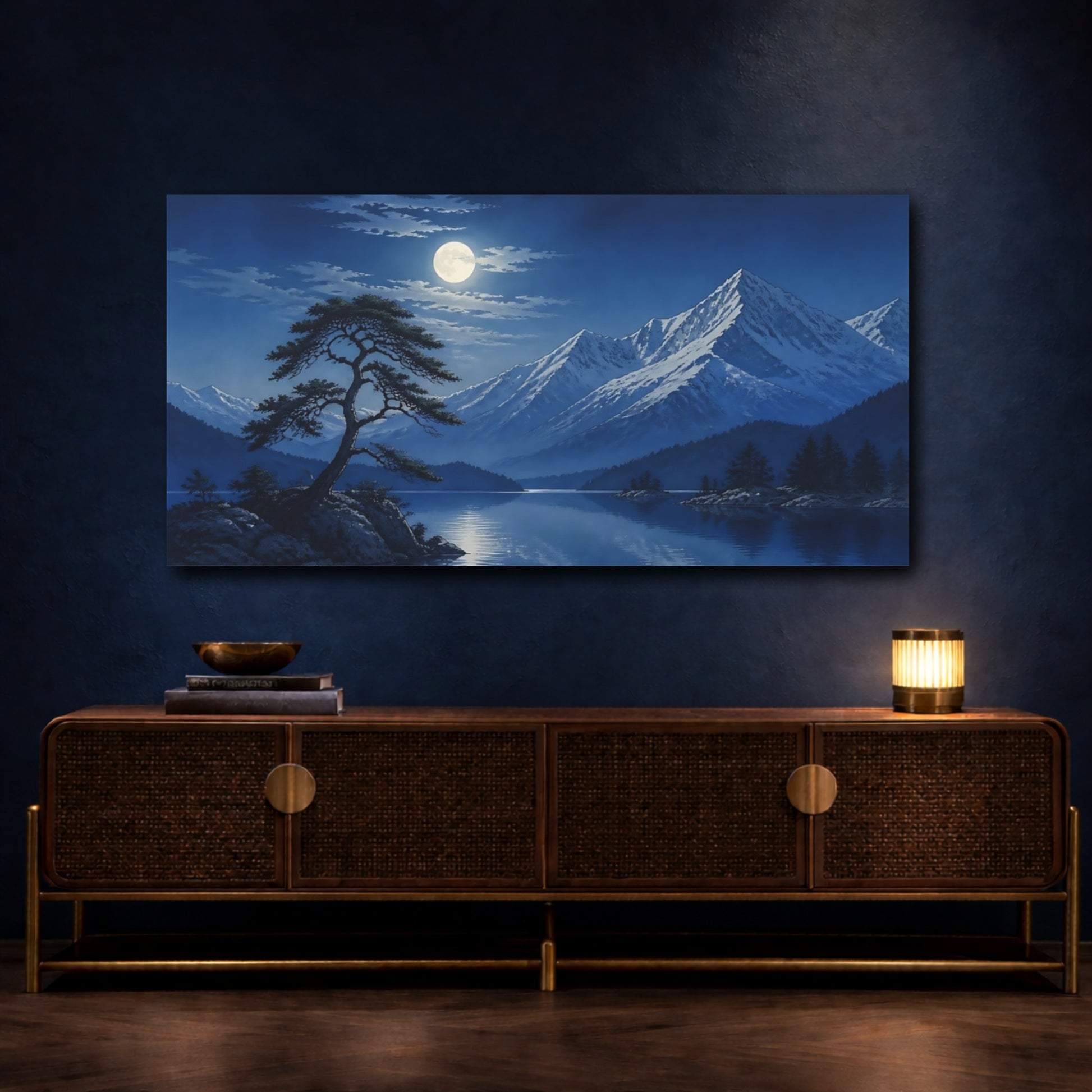 Mockup 4. Moonlit Alpine Pine shown as canvas print