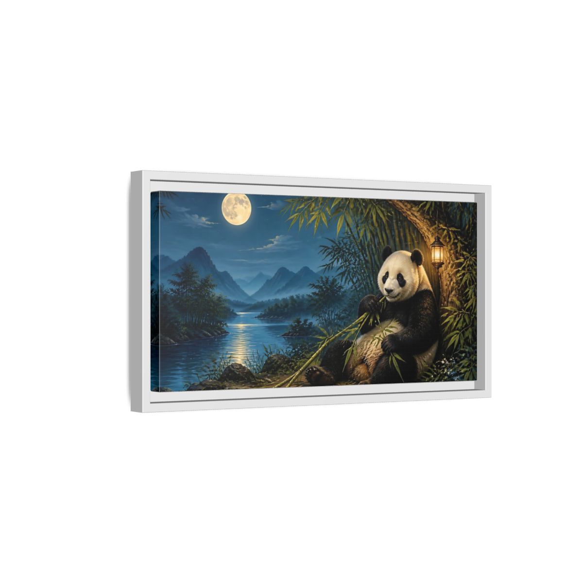 Side Mockup 6. Moonlit Bamboo Panda shown as framed canvas print