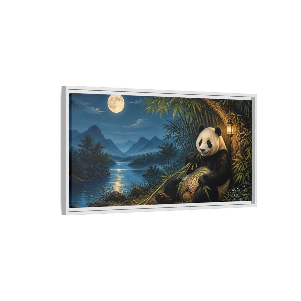 Side Mockup 1. Moonlit Bamboo Panda shown as framed canvas print