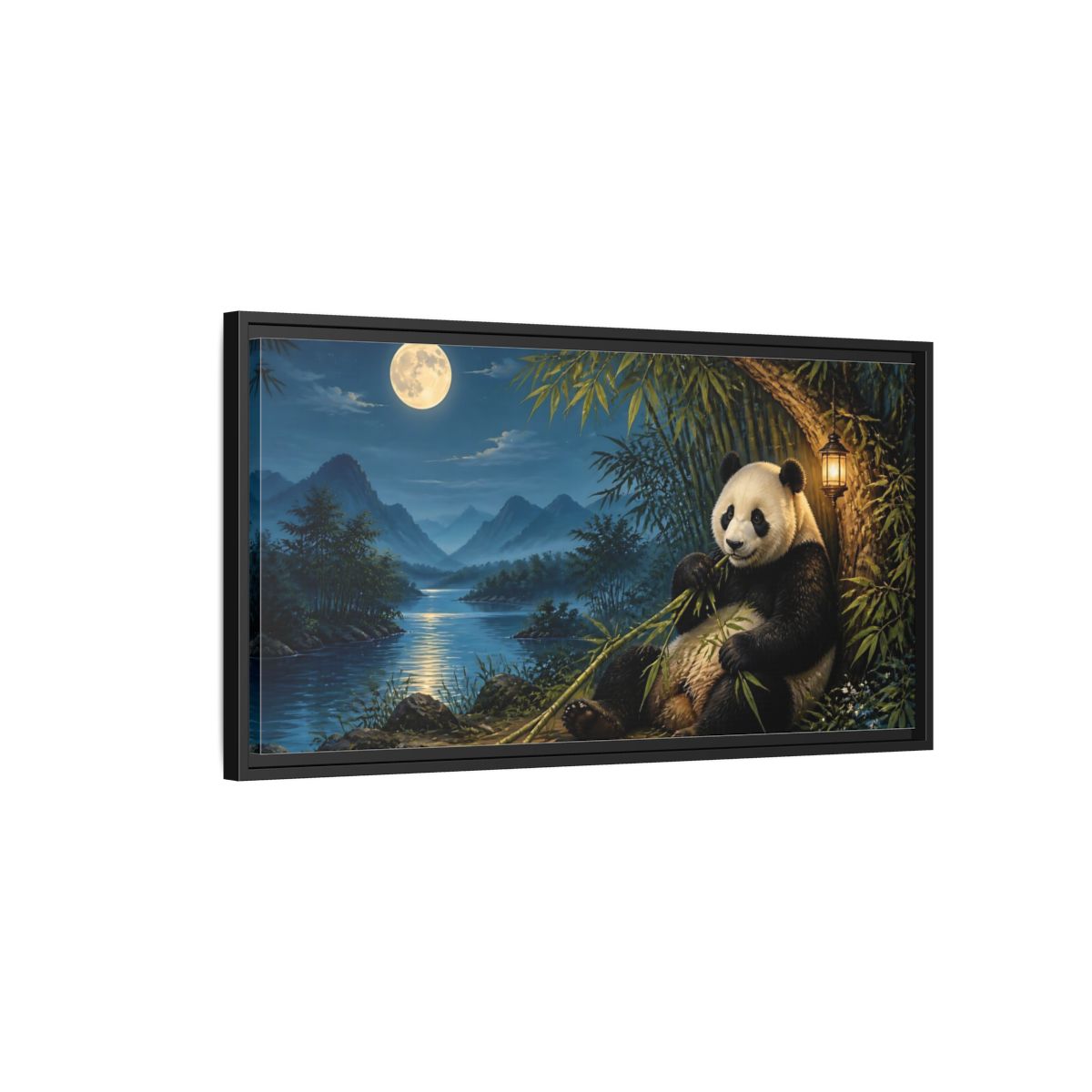 Side Mockup 2. Moonlit Bamboo Panda shown as framed canvas print