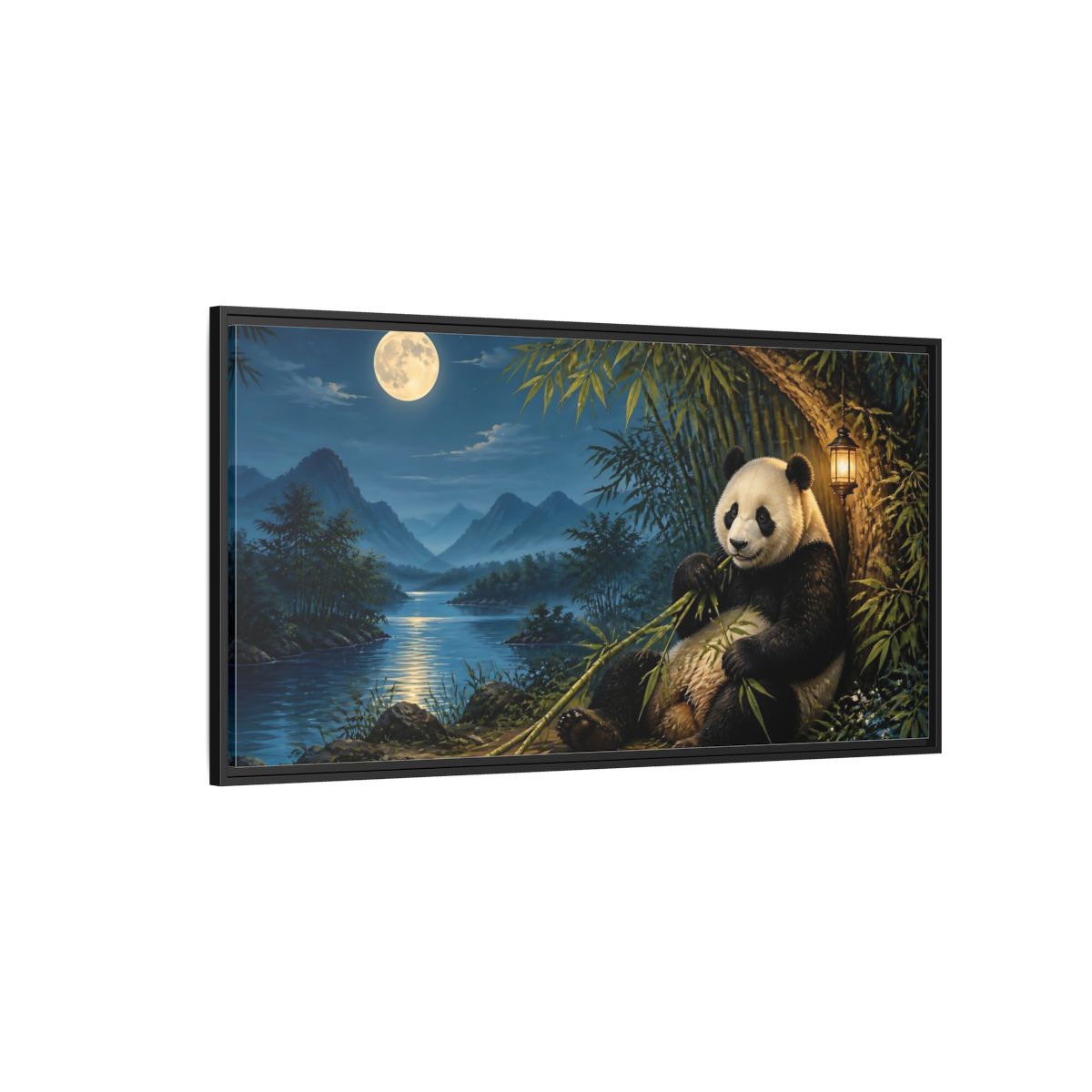 Side Mockup 5. Moonlit Bamboo Panda shown as framed canvas print