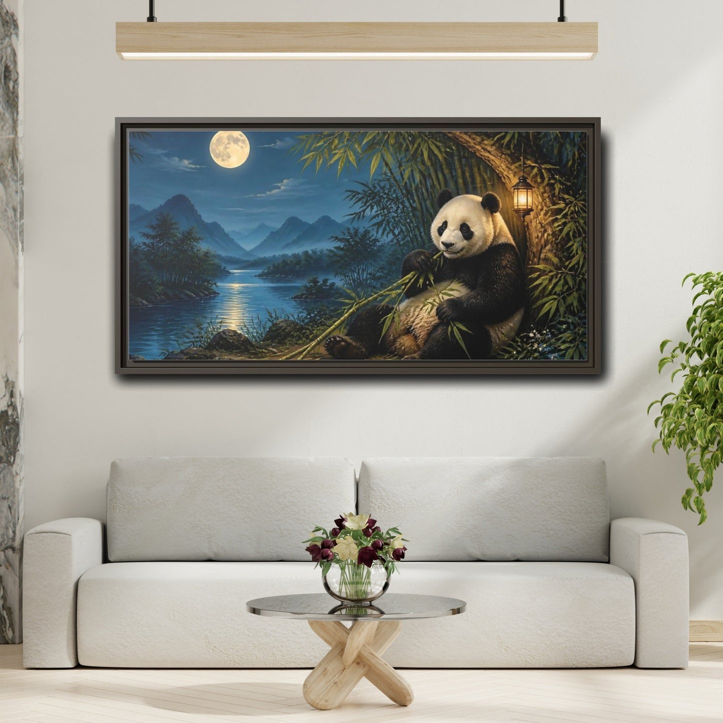 Mockup 2. Moonlit Bamboo Panda shown as framed canvas print
