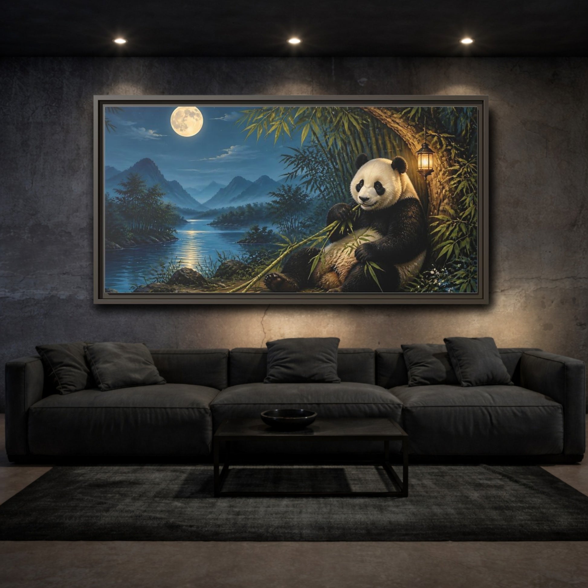 Mockup 3. Moonlit Bamboo Panda shown as framed canvas print