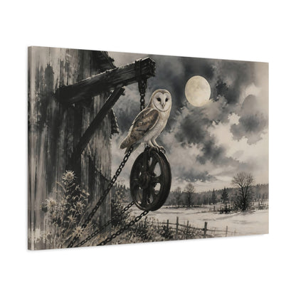 Main Mockup. Moonlit Barn Owl shown as canvas print