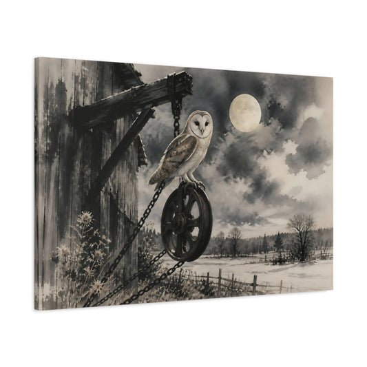 Main Mockup. Moonlit Barn Owl shown as canvas print