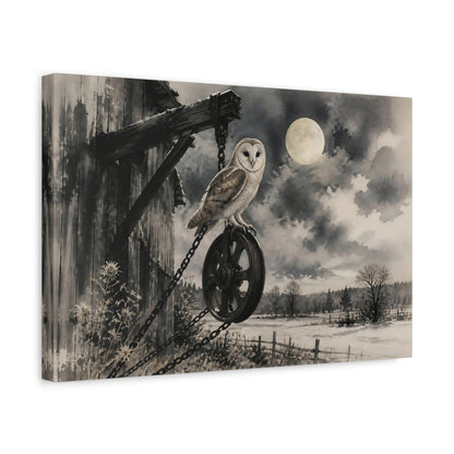 Side Mockup 4. Moonlit Barn Owl shown as canvas print