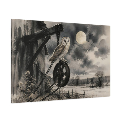 Side Mockup 1. Moonlit Barn Owl shown as canvas print