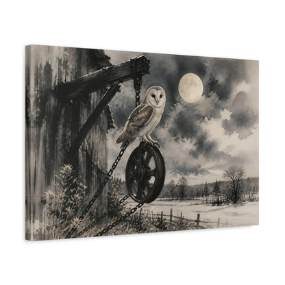Side Mockup 3. Moonlit Barn Owl shown as canvas print