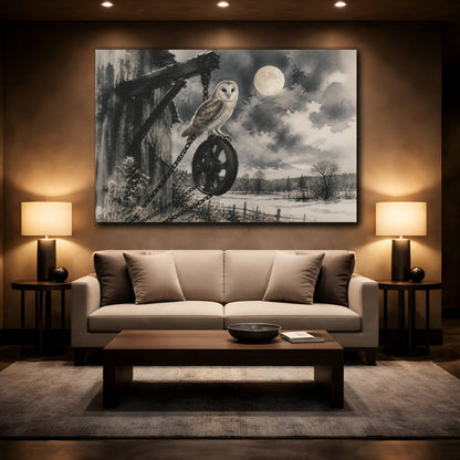 Mockup 2. Moonlit Barn Owl shown as canvas print