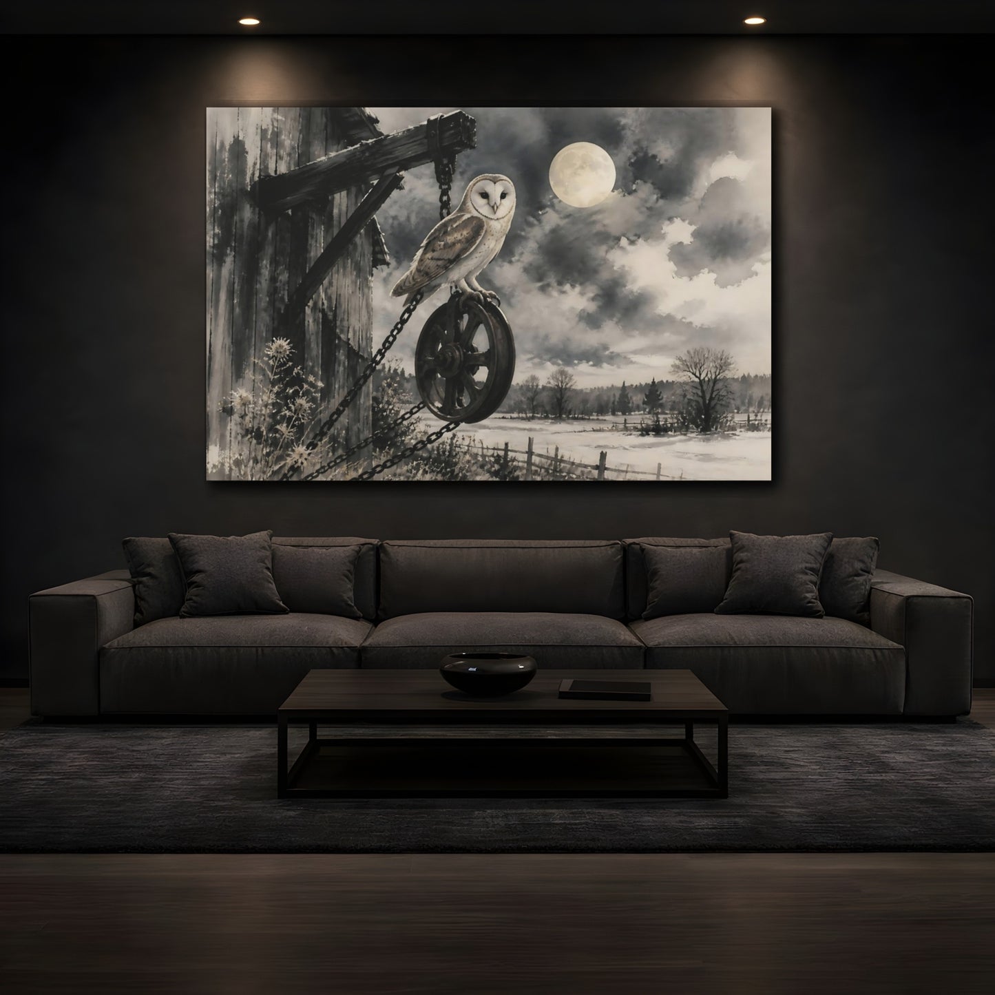 Mockup 3. Moonlit Barn Owl shown as canvas print