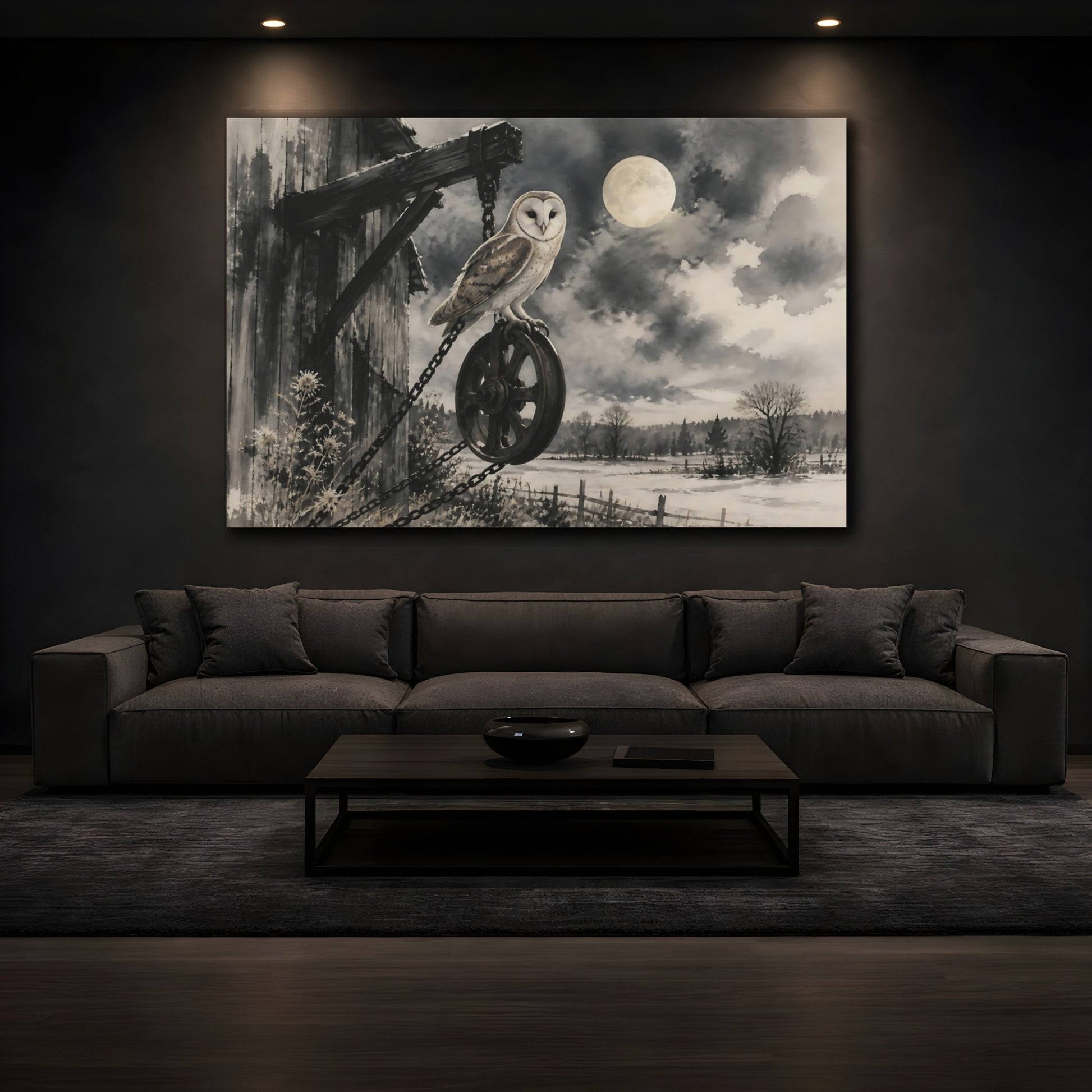 Mockup 3. Moonlit Barn Owl shown as canvas print