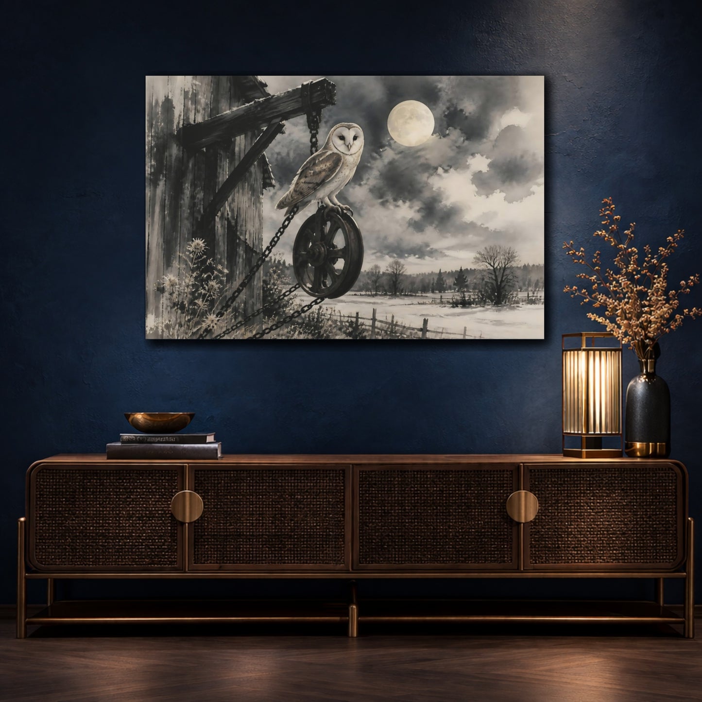 Mockup 4. Moonlit Barn Owl shown as canvas print