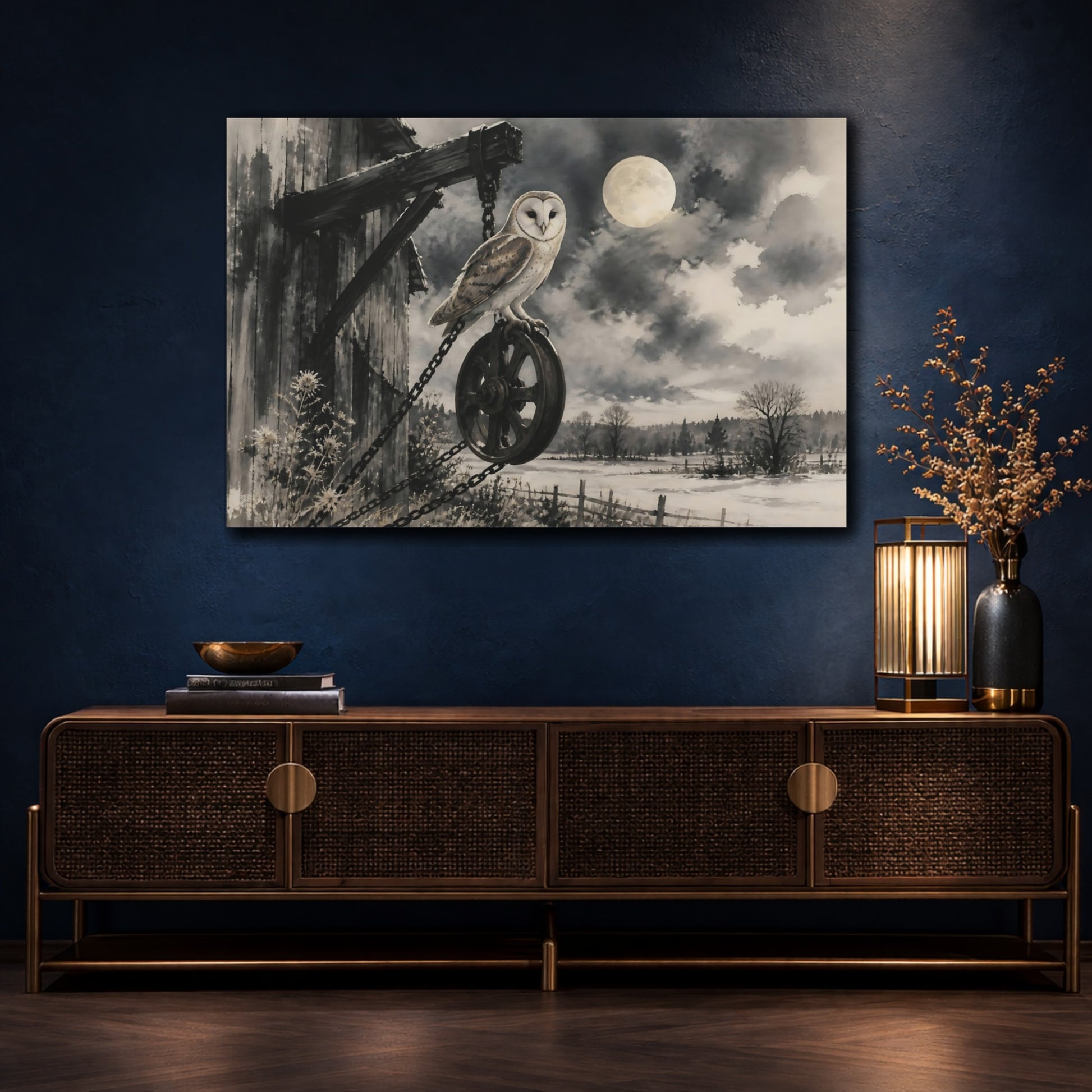 Mockup 4. Moonlit Barn Owl shown as canvas print