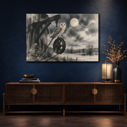 Mockup 4. Moonlit Barn Owl shown as canvas print