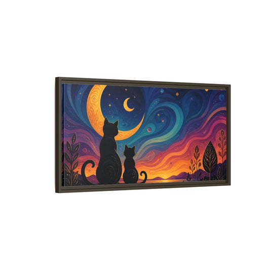Main Mockup. Moonlit Cat Silhouettes shown as framed canvas print