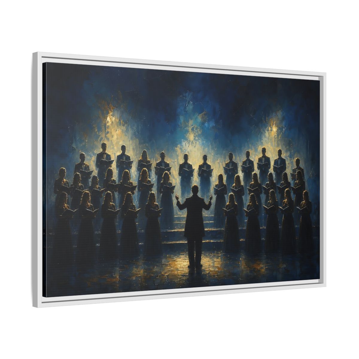 Side Mockup 9. Moonlit Choral Ensemble shown as framed canvas print