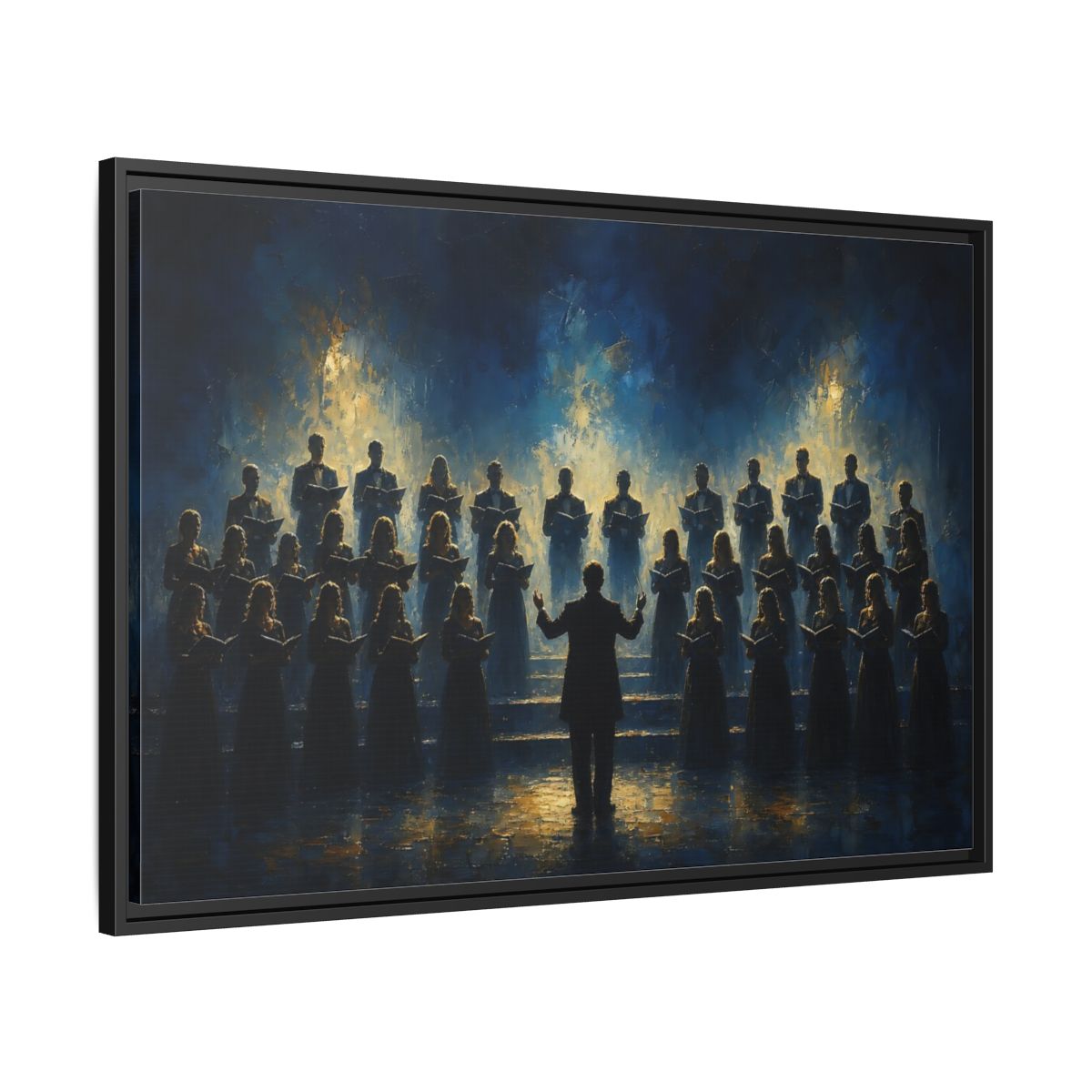Side Mockup 13. Moonlit Choral Ensemble shown as framed canvas print