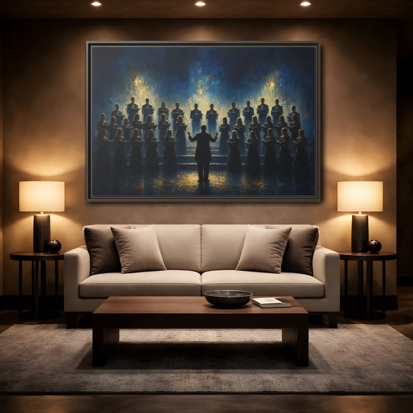 Mockup 2. Moonlit Choral Ensemble shown as framed canvas print