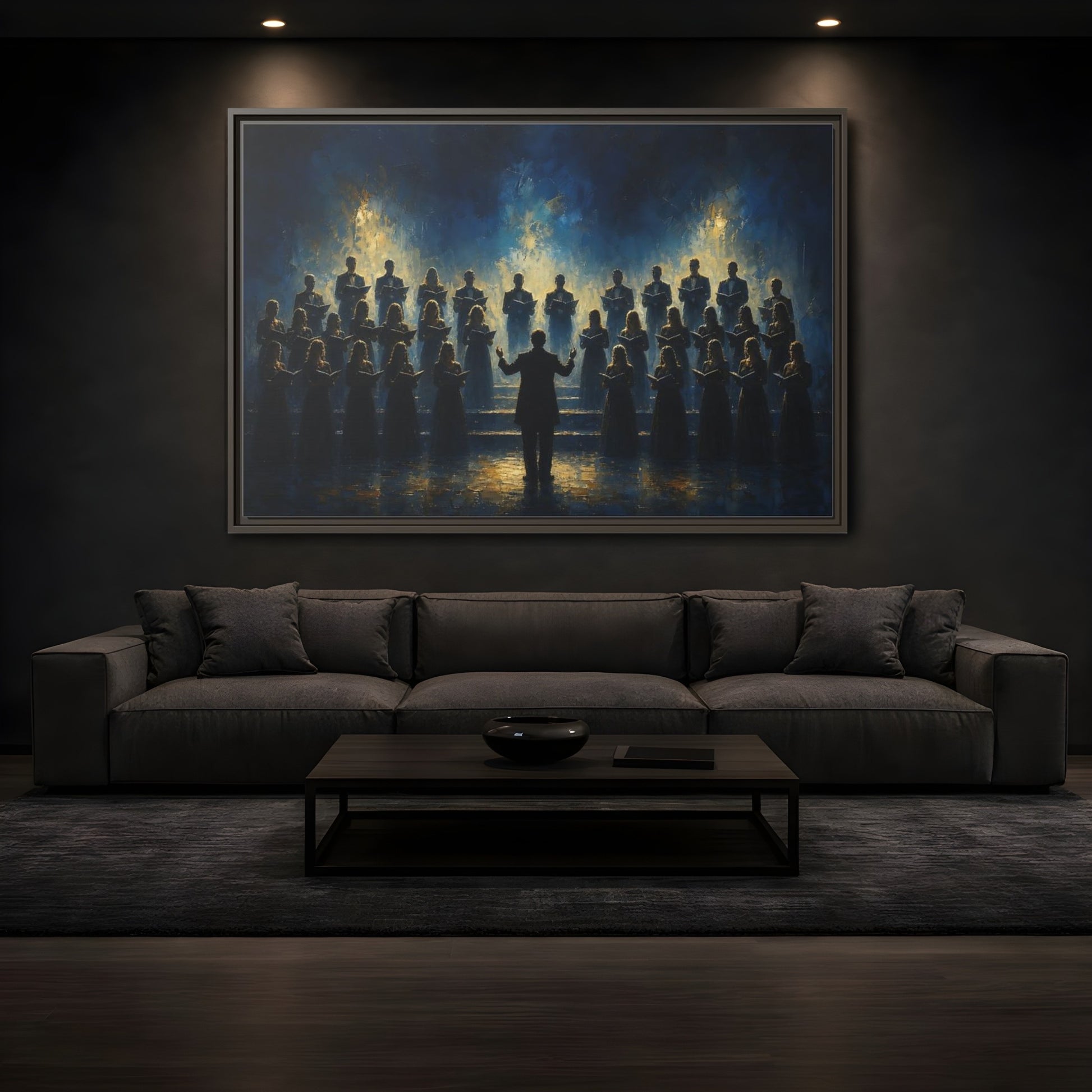 Mockup 3. Moonlit Choral Ensemble shown as framed canvas print