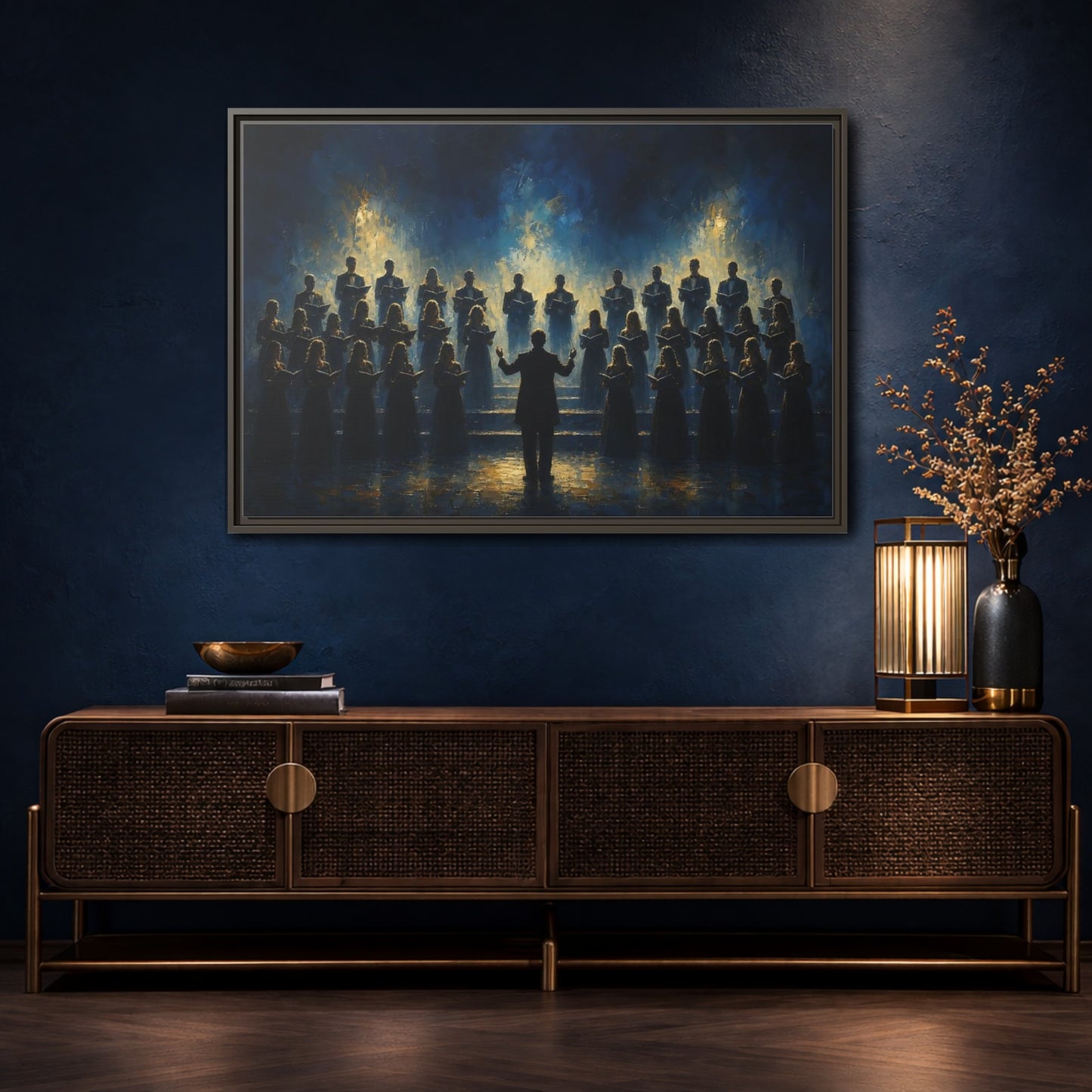 Mockup 4. Moonlit Choral Ensemble shown as framed canvas print