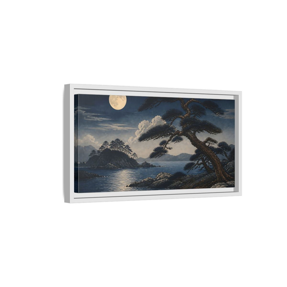 Side Mockup 6. Moonlit Coastal Pines shown as framed canvas print