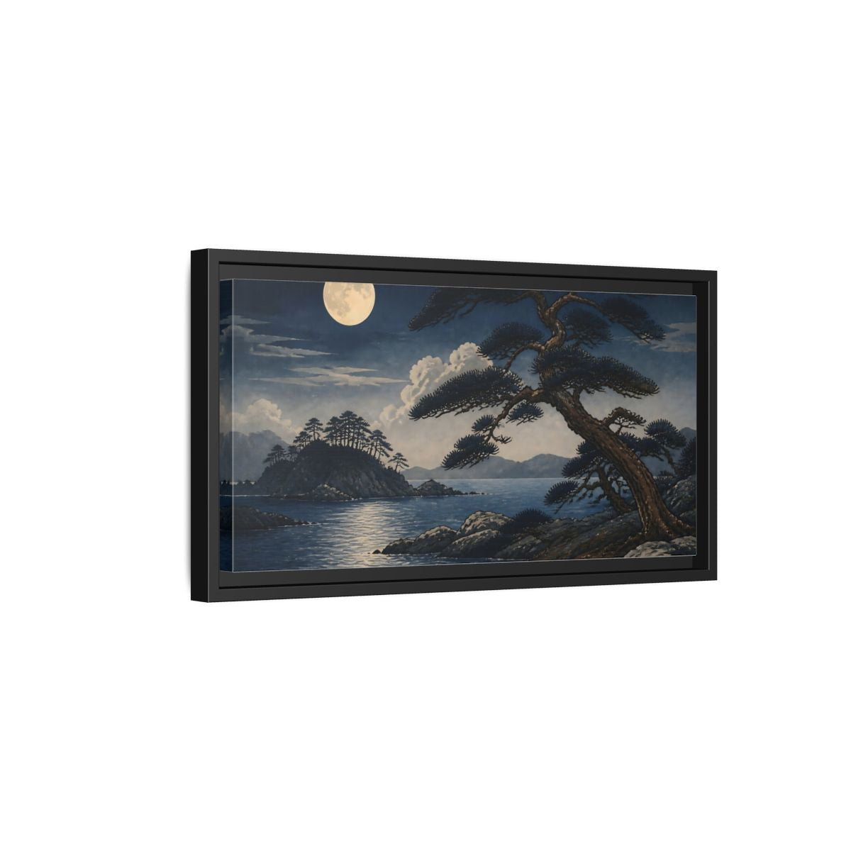 Side Mockup 8. Moonlit Coastal Pines shown as framed canvas print