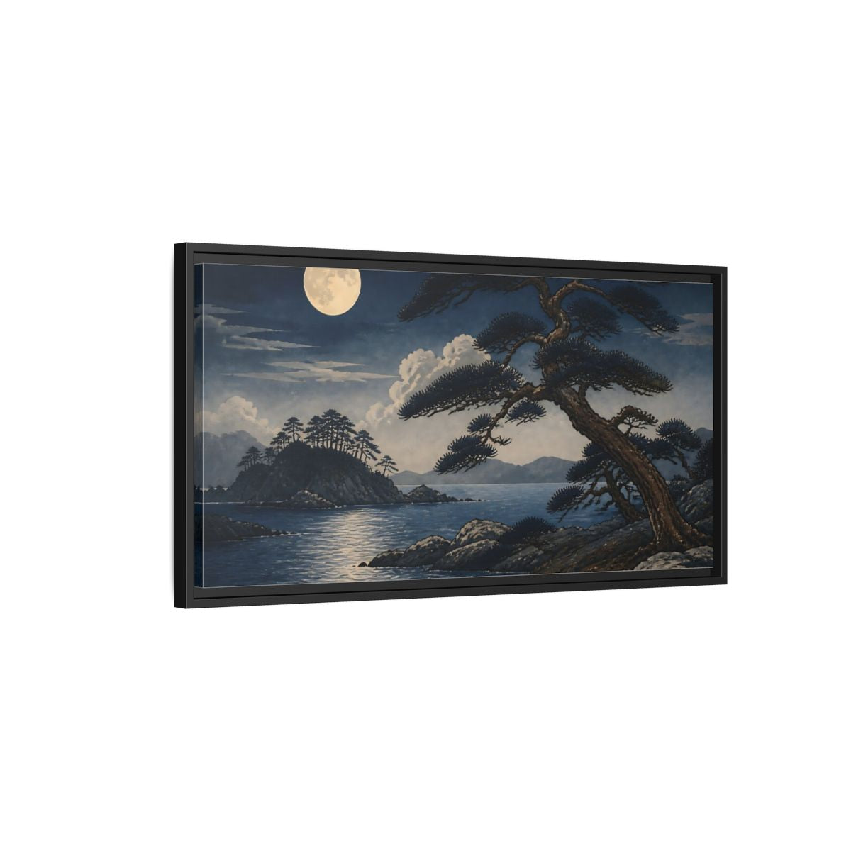 Side Mockup 2. Moonlit Coastal Pines shown as framed canvas print