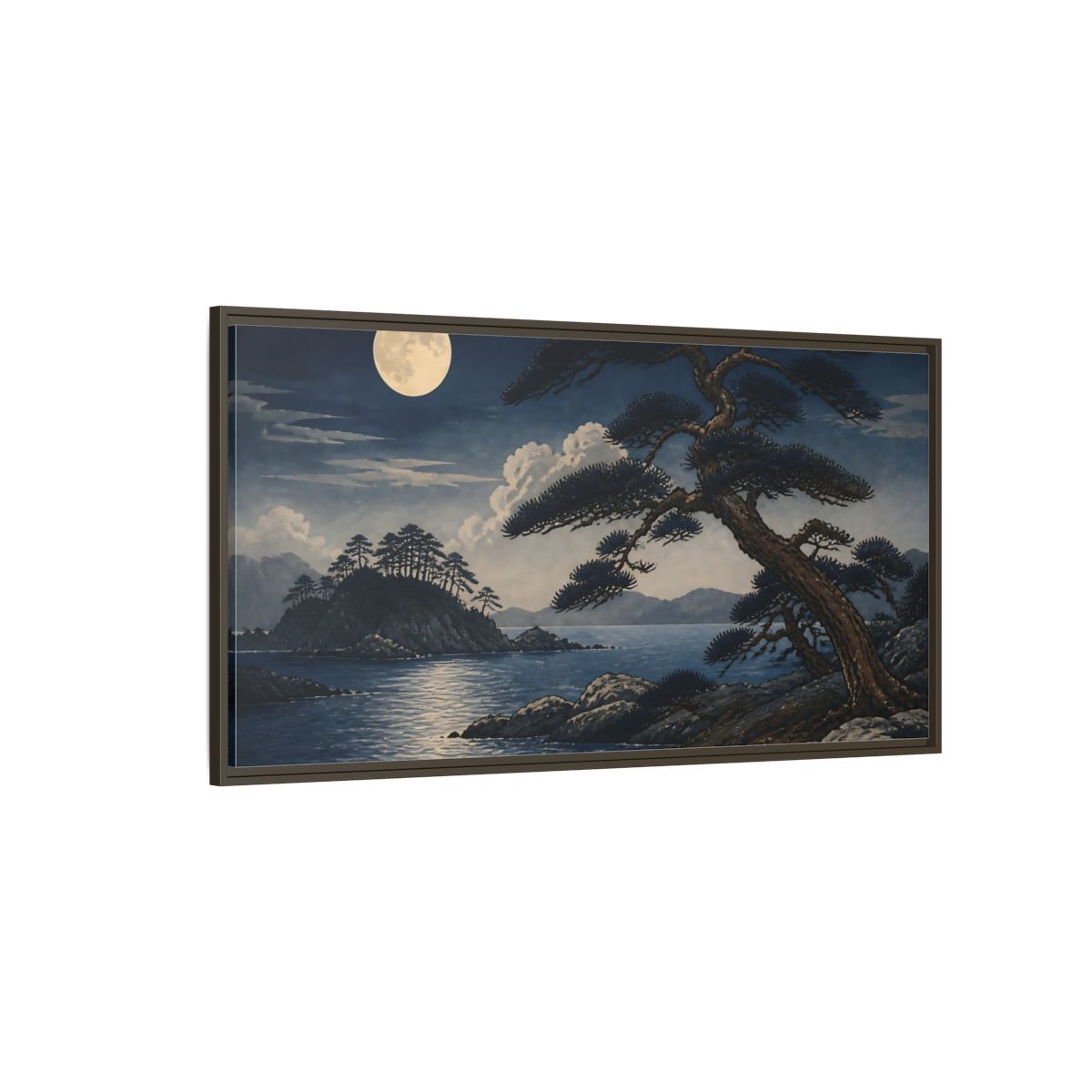 Side Mockup 4. Moonlit Coastal Pines shown as framed canvas print
